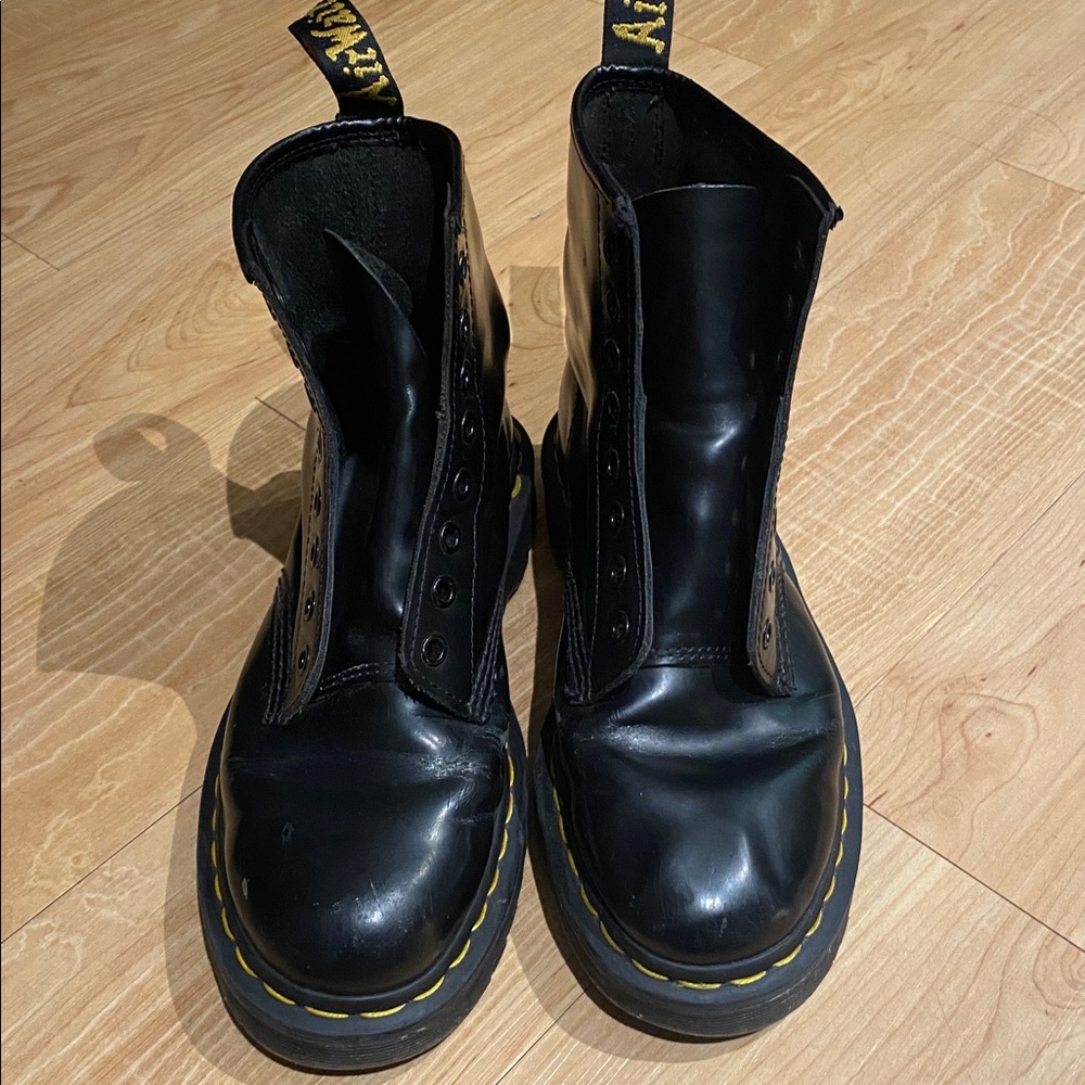 Doc Martens Black Leather Lace-Up Boots - Picture 7 of 11